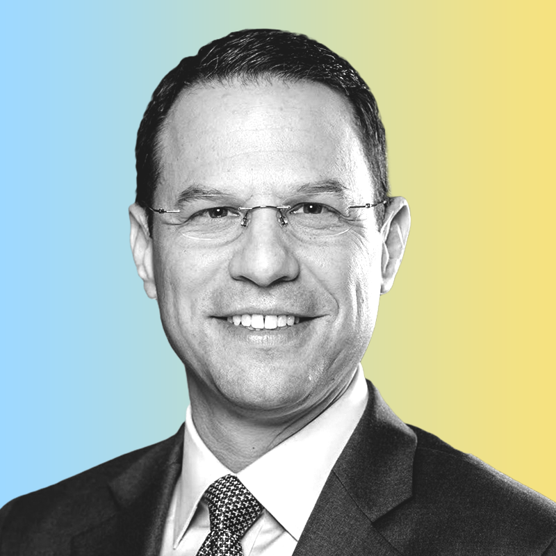 Headshot of Pennsylvania Governor-Elect Josh Shapiro on a yellow-blue gradient background.