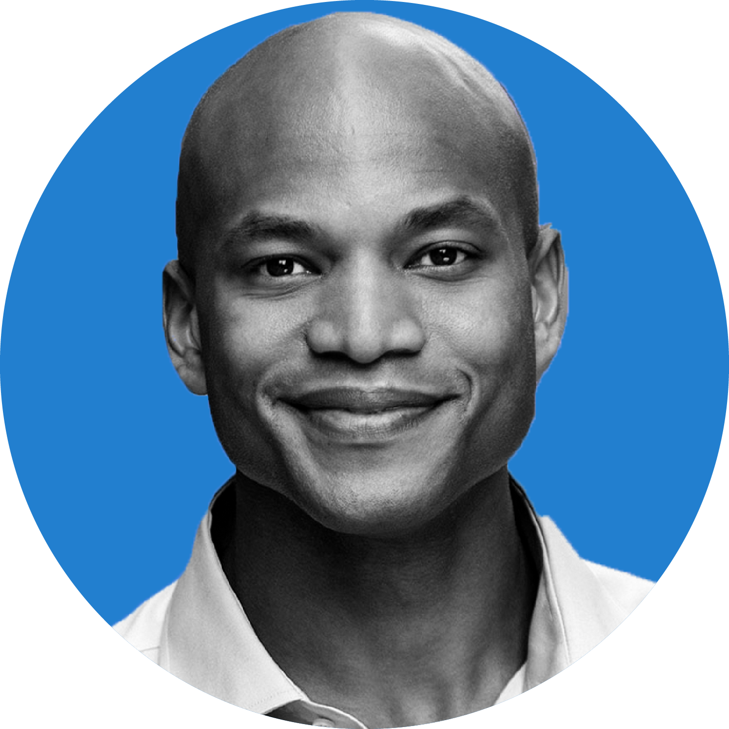 Headshot of Maryland Governor Wes Moore on a blue background.